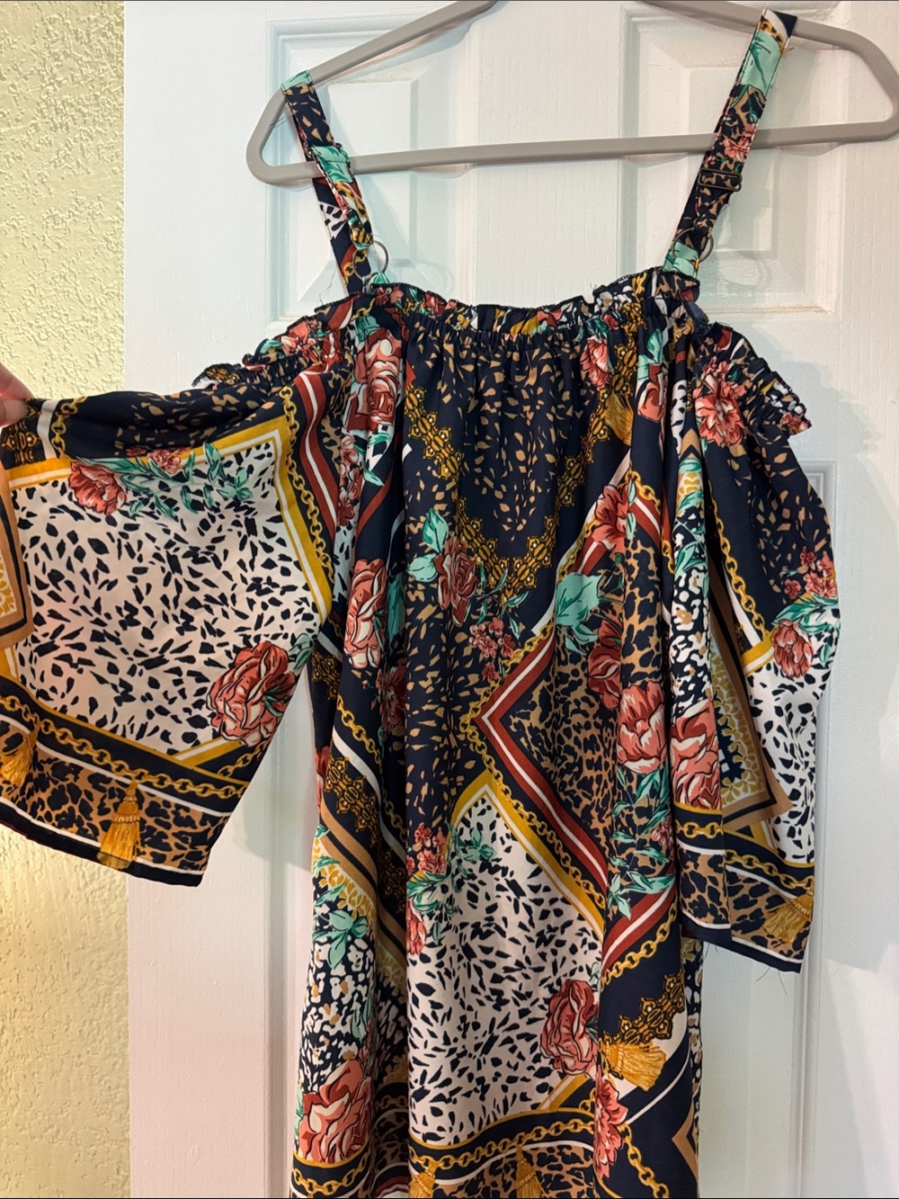 Floral Off-Shoulder Poplin Top in Navy and Multicolor